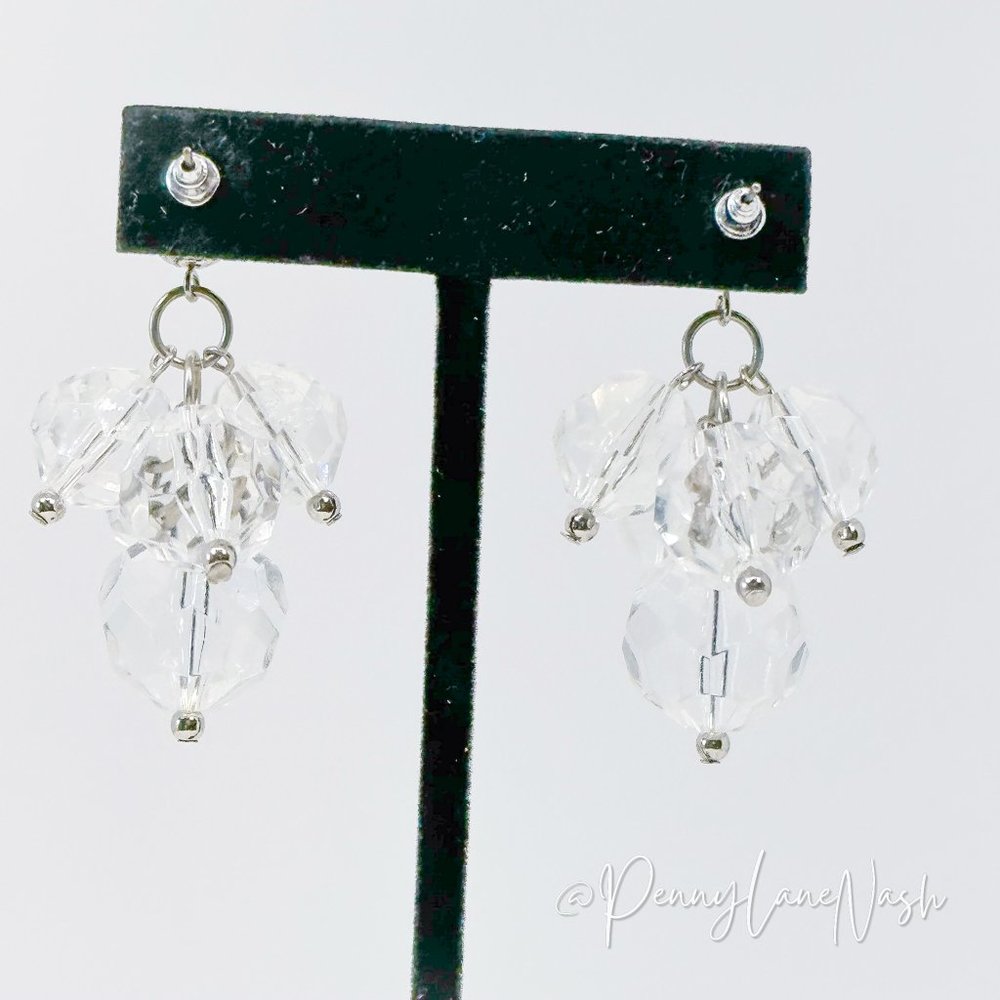Vintage Clear Beads Drop Push Back Earrings - Picture 4 of 5